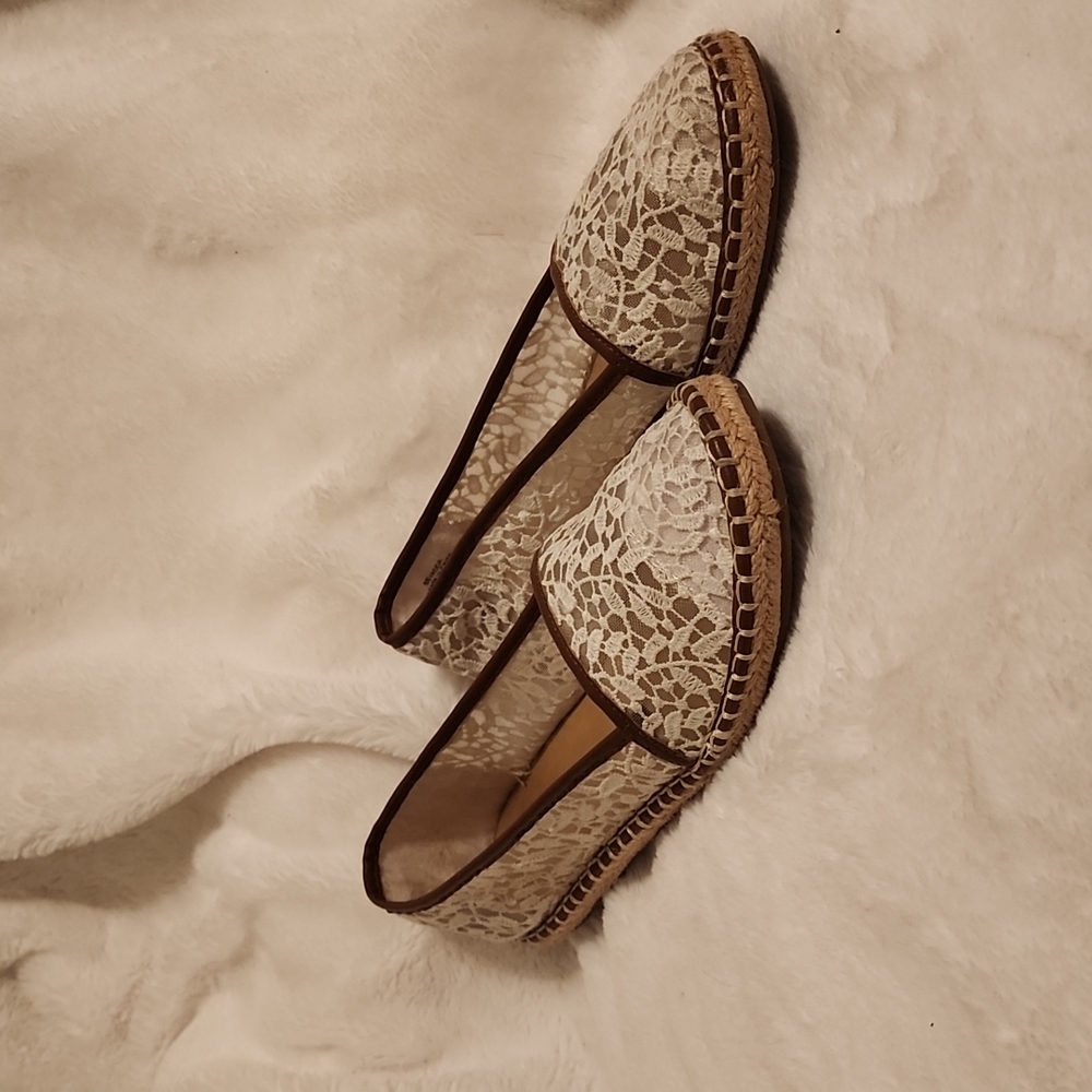 Women's White & Tan Sheer Espadrille Ballet Flats, 8.5M